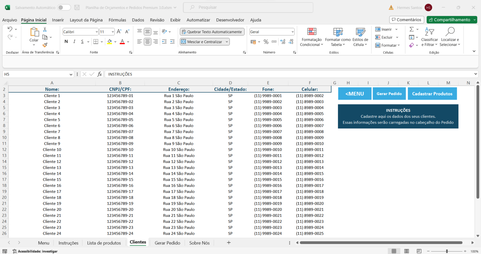 Planilha de Orçamentos e Pedidos Loja Excel Easy