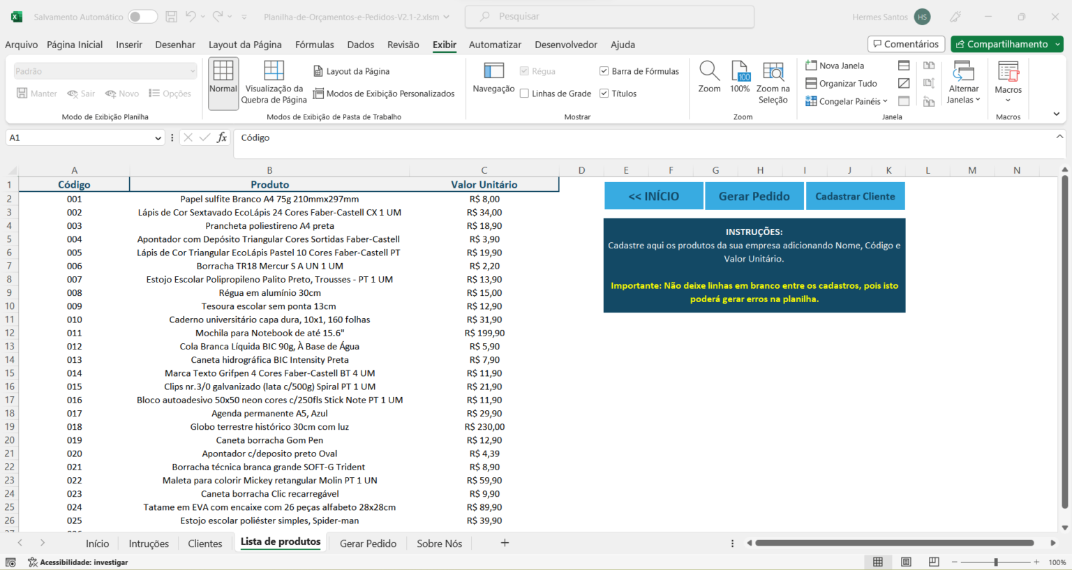 Planilha de Orçamentos e Pedidos V 2 Loja Excel Easy