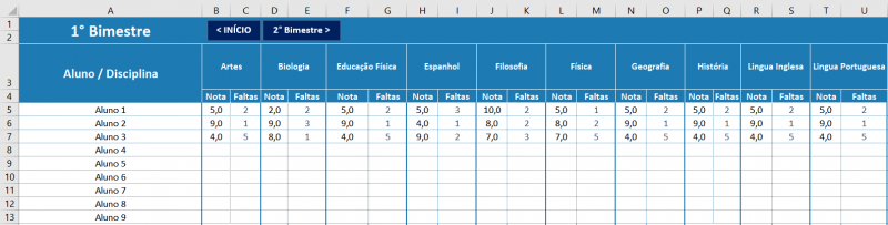 Planilha De Boletim Escolar Edit Vel Loja Excel Easy