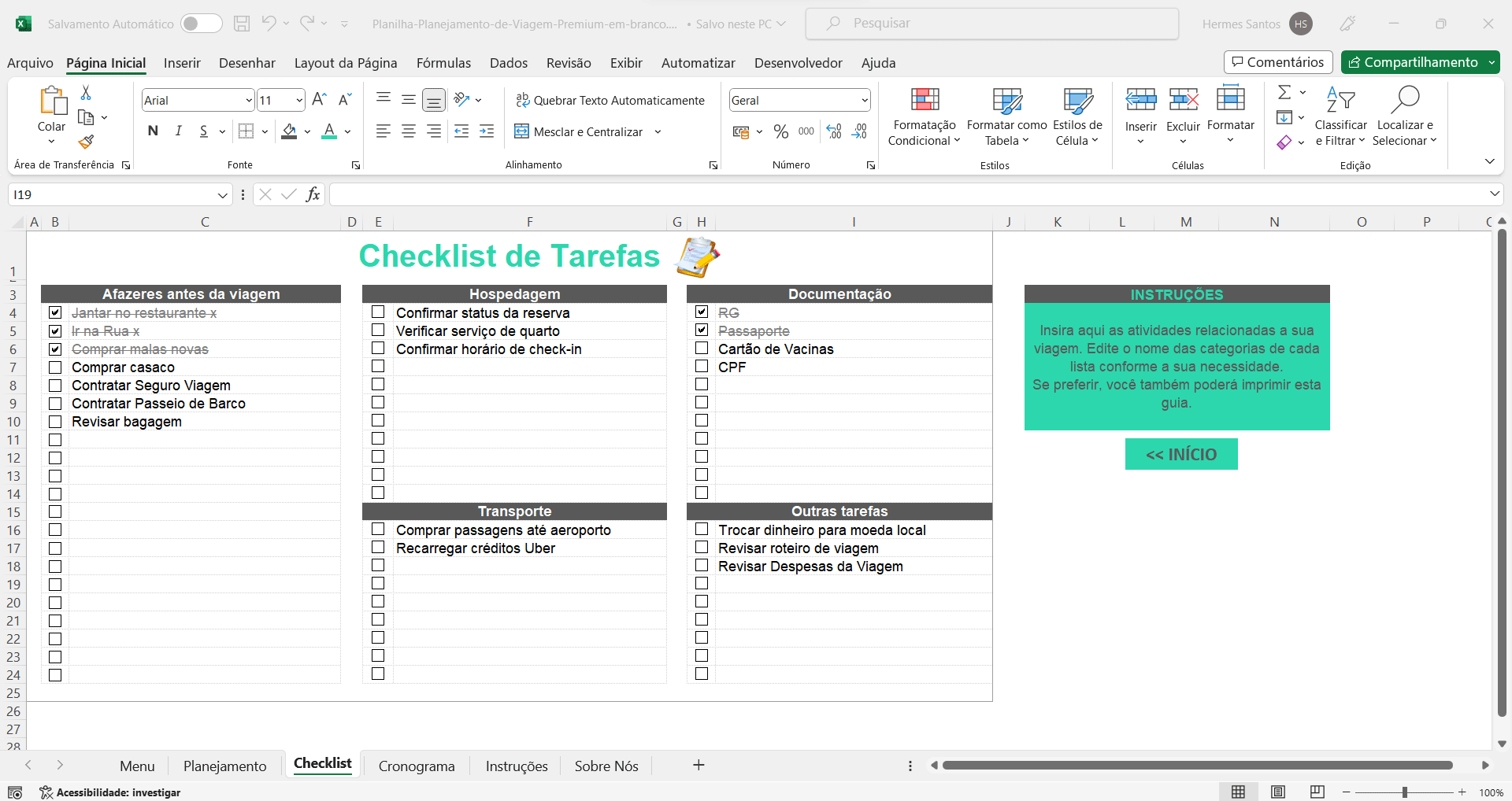 Checklist para planejamento de viagem