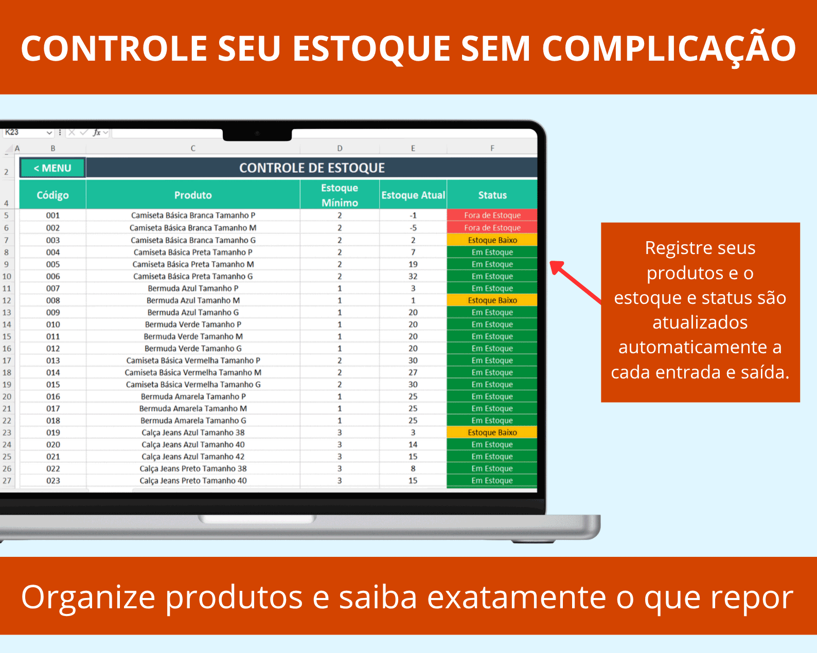 Planilha de controle de estoque simples
