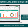 Dashboard principal da Planilha de Controle Financeiro para monitoramento rápido de receitas e despesas.