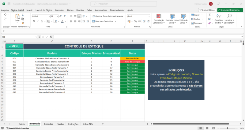 Planilha De Controle De Estoque Profissional Loja Excel Easy