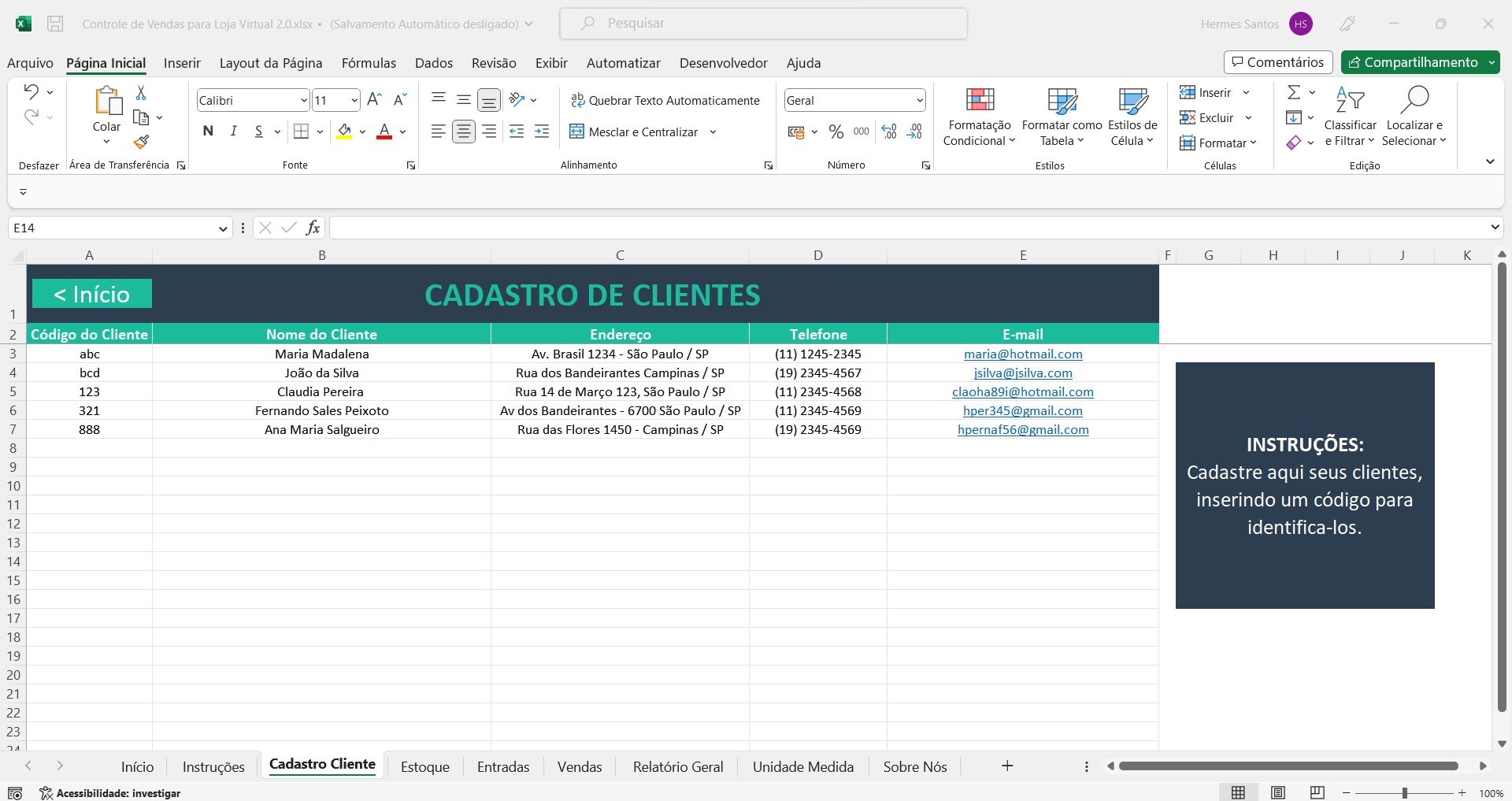 Controle de Vendas no Excel