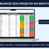 Planilha de gestão de projetos com tarefas, responsáveis e status automáticos