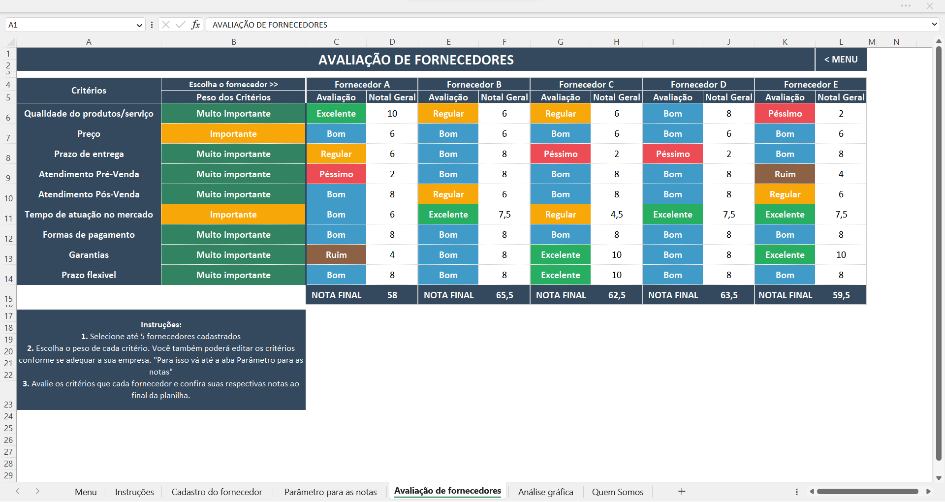 Planilha Avaliação de Fornecedores - Resultar Gestão