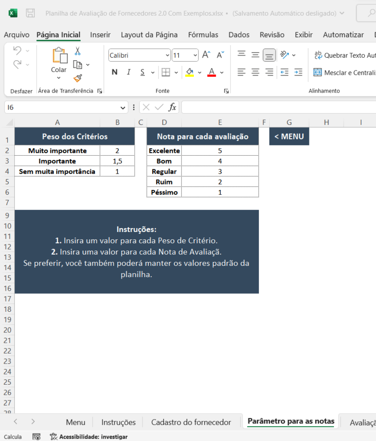 Planilha De Avalia O De Fornecedores Loja Excel Easy