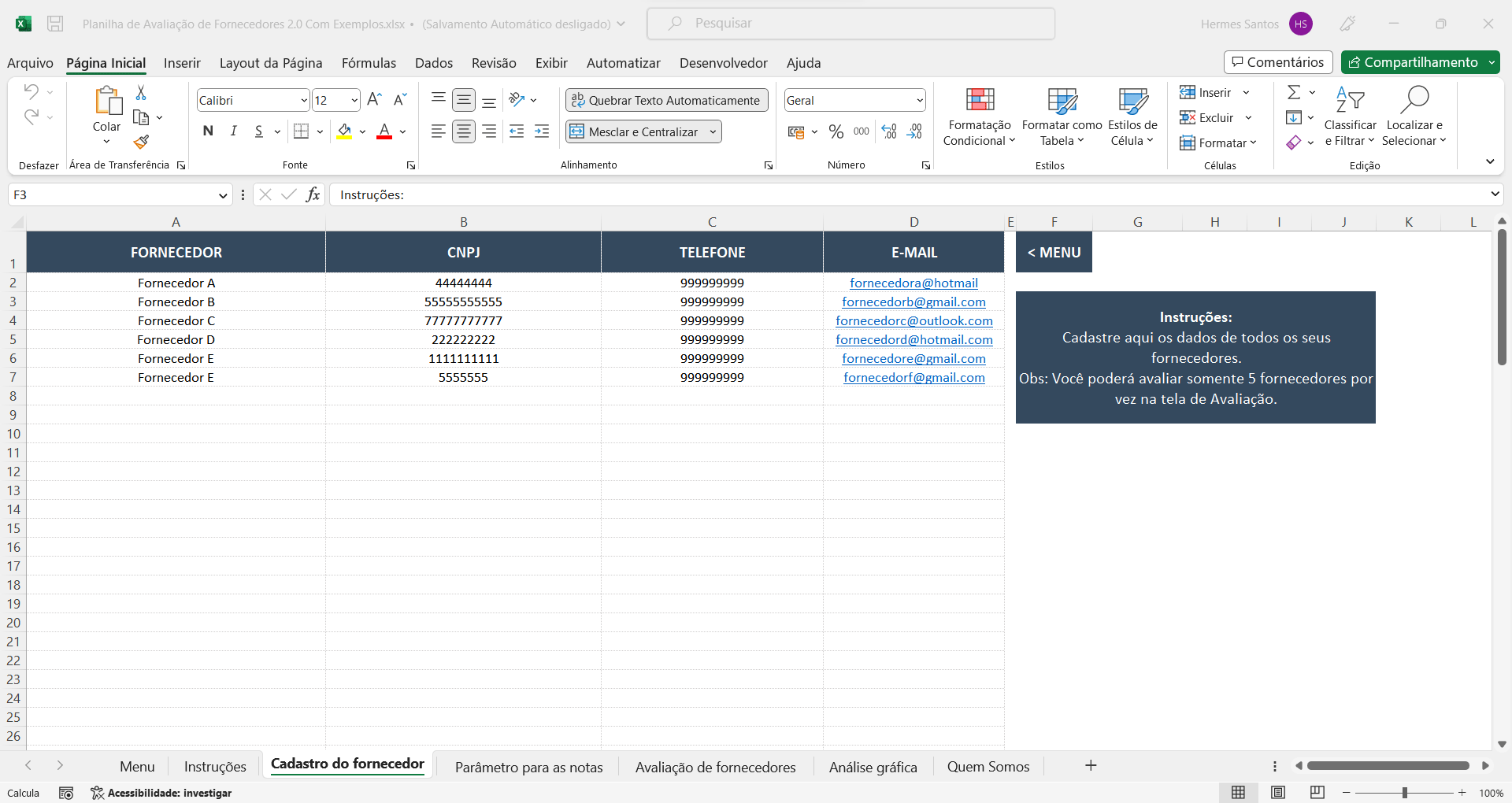 Planilha Avaliação de Fornecedores - Resultar Gestão