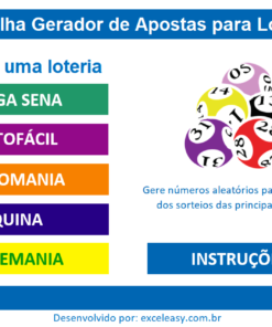 Planilha SORTEIO BOLÃO Números MEGA SENA - Apostas Geradas Automaticamente  