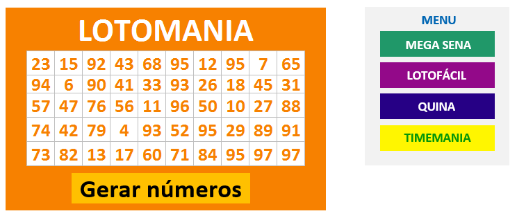 Excel - Planilha megasena lotofácil