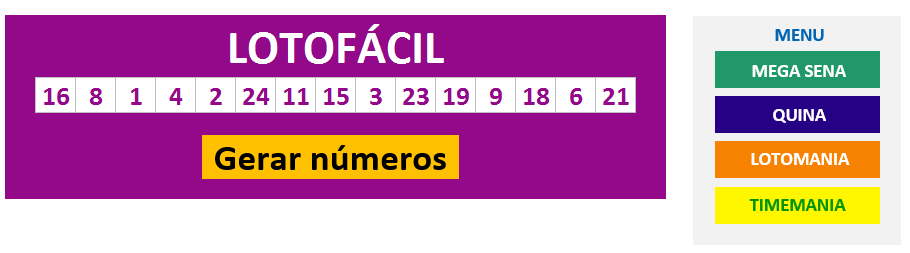 Planilha SORTEIO BOLÃO Números MEGA SENA - Apostas Geradas Automaticamente  