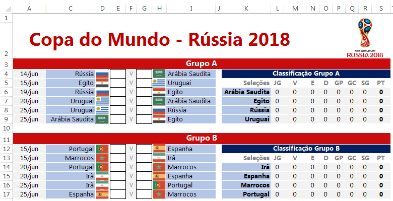 Tabela da Copa do Mundo Editável