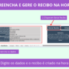 Tela da planilha onde os dados são preenchidos para gerar recibo automaticamente
