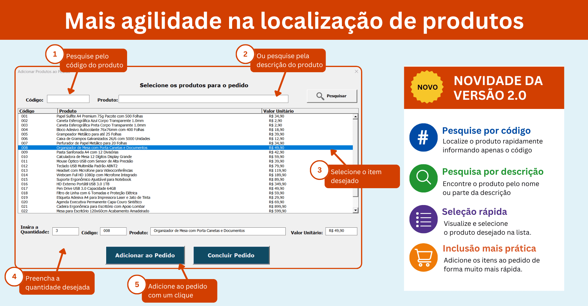 Características que diferenciam a planilha de orçamentos e pedidos versão 1.0 da versão 2.0
