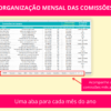 Planilha organizada com abas mensais para registro de comissões