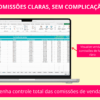 Tabela no Excel mostrando registro de vendas e cálculo de comissões