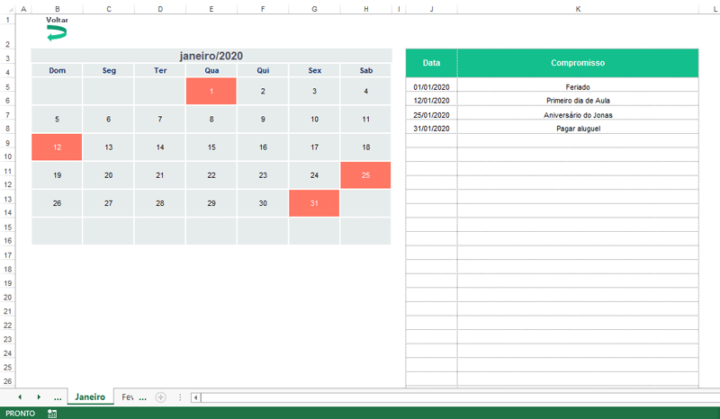 Planilha De Calend Rio No Excel Agenda E Compromissos Loja Excel Easy