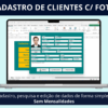 Captura de tela da Planilha de Cadastro de Clientes com Foto em Excel, mostrando o menu inicial e a forma simples de cadastrar, pesquisar e editar dados.