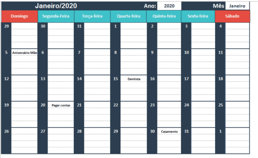 Planilha de Agenda | Calendário Dinâmico - Imagem 4