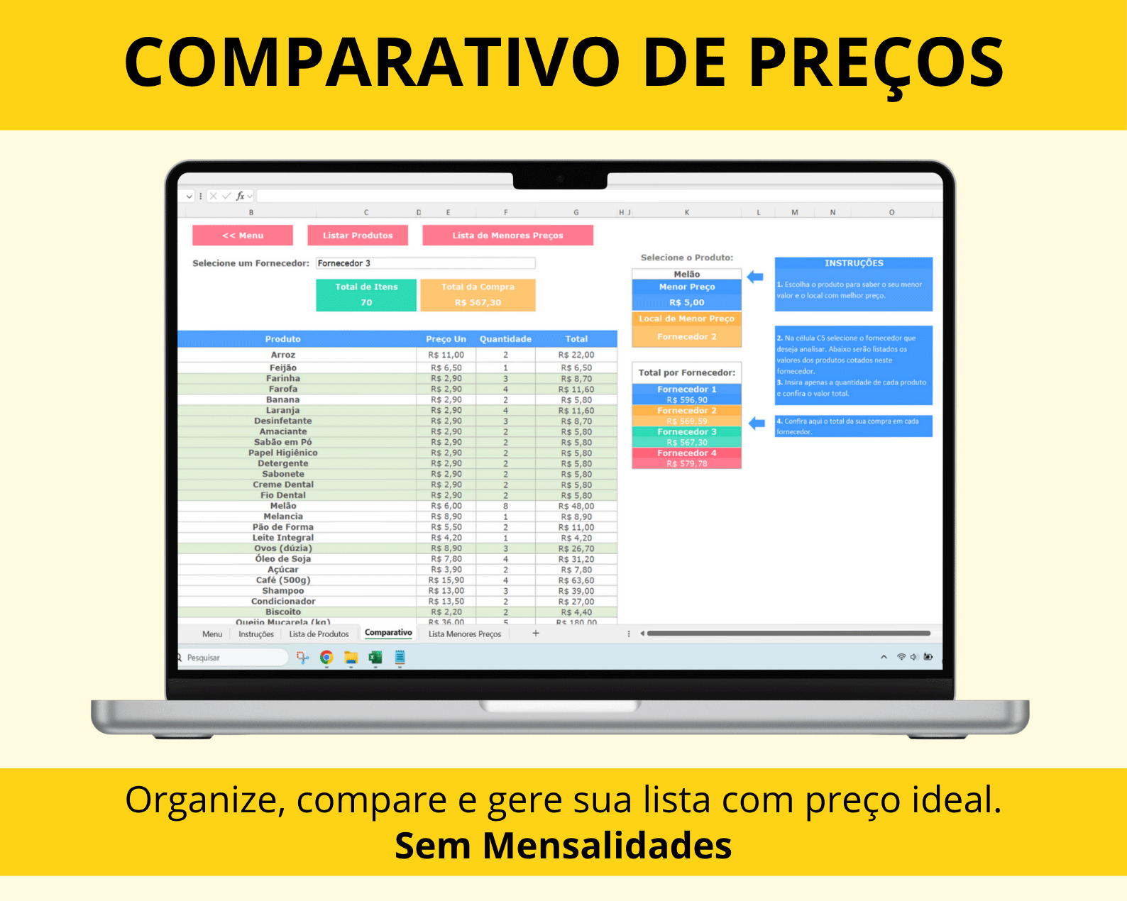 Planilha de Lista de Compras e cotação de preços