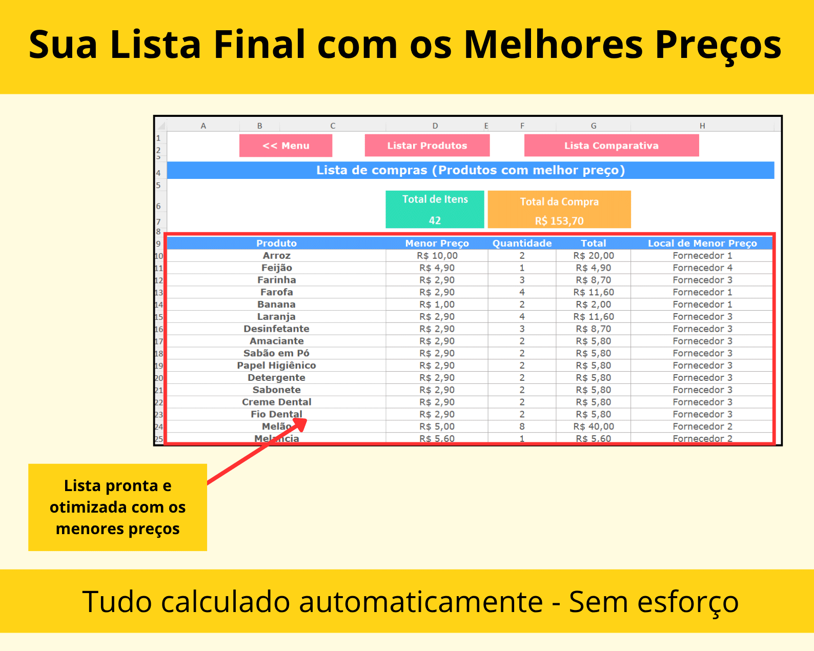 Planilha para Lista de Compras e Cotação de Preços