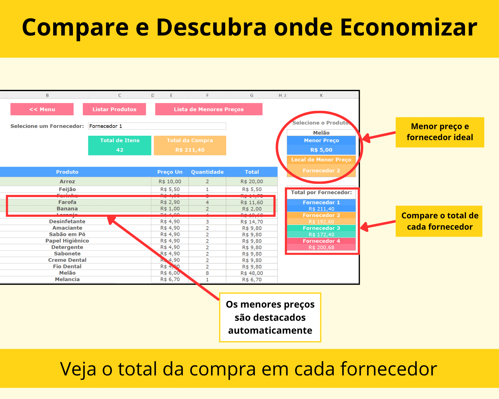 planilha para comparar preços entre fornecedores
