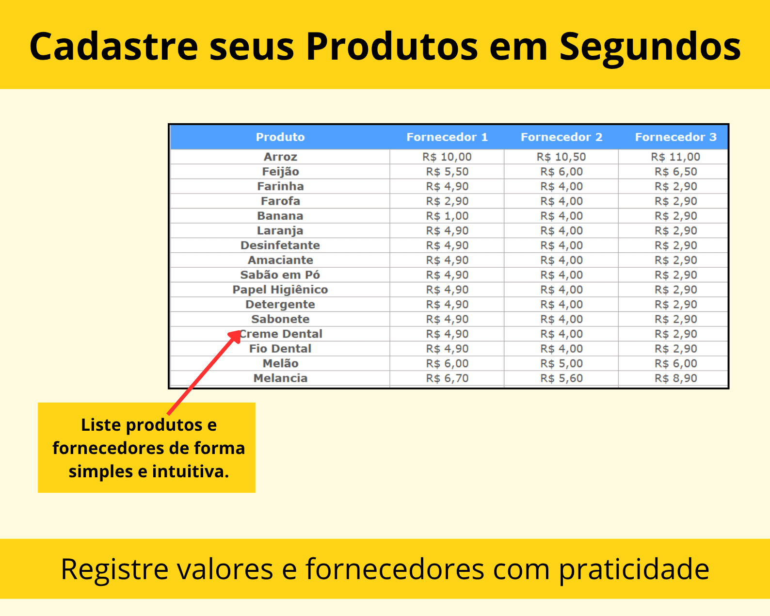 Planilha para lista de compras e orçamento de fornecedores
