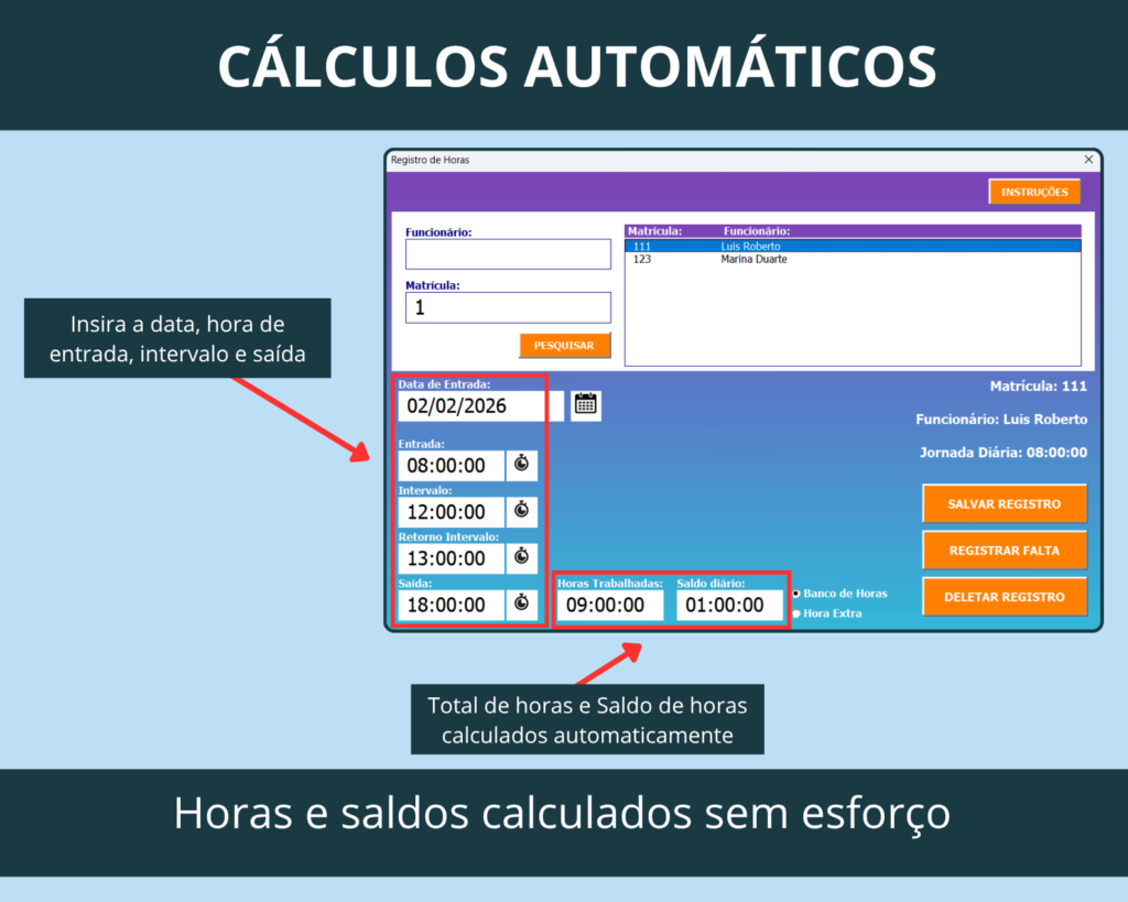 Planilha de Ponto e Controle de Horas - Loja Excel Easy