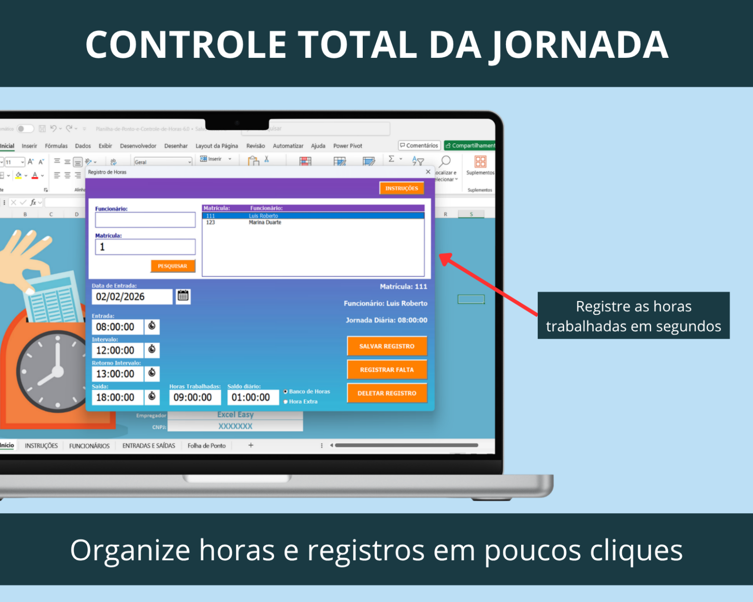 Planilha de Ponto e Controle de Horas - Loja Excel Easy