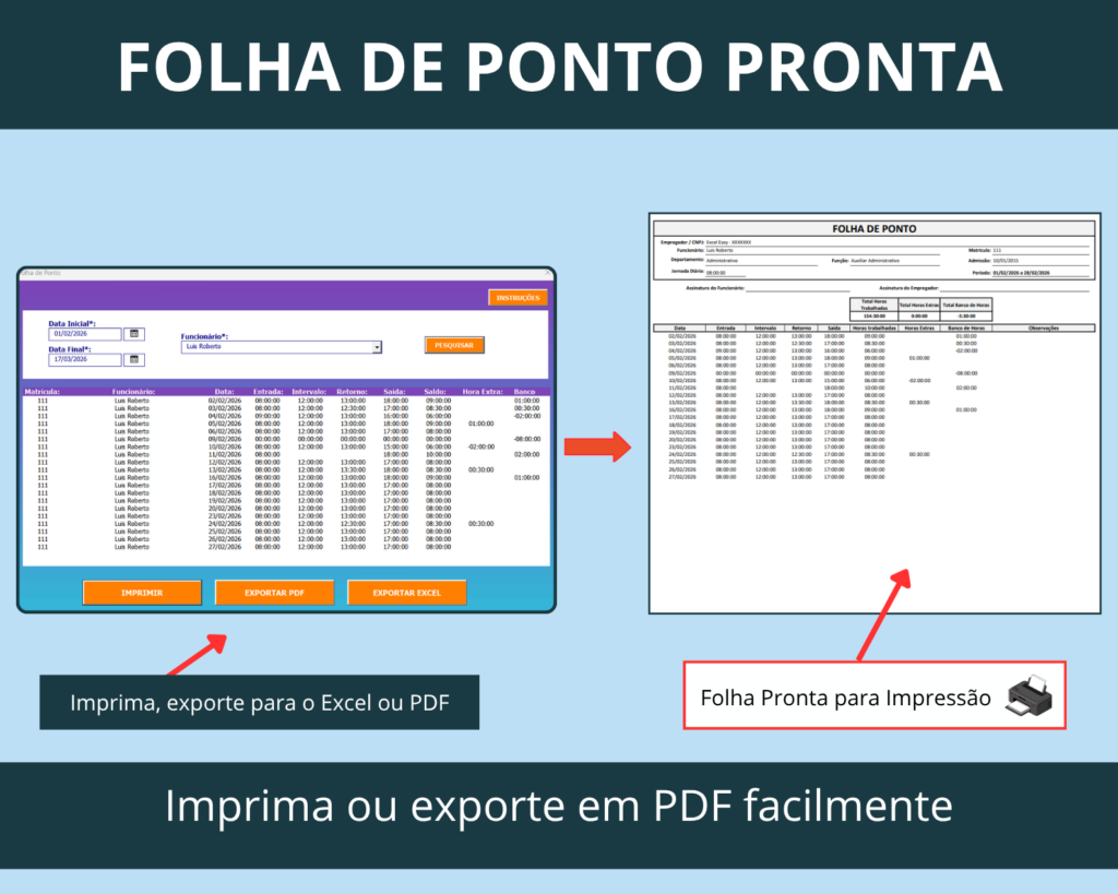 Planilha de Ponto e Controle de Horas - Loja Excel Easy