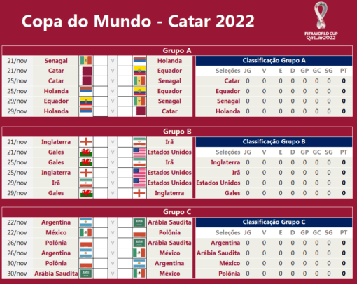 Tabela da Copa do Mundo 2022 Editável - Imagem 3