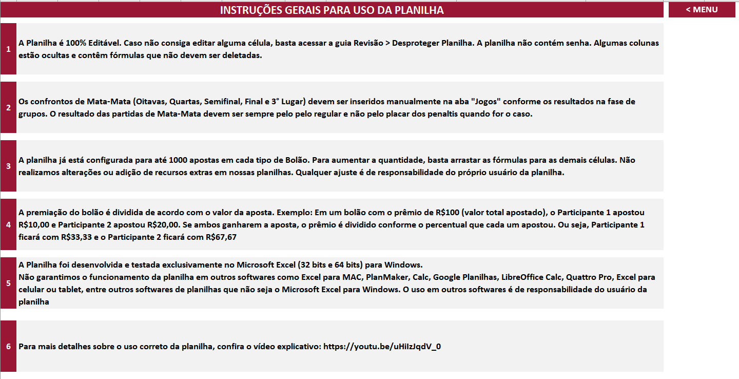 Bolão da Copa do Mundo 2022 - Loja Excel Easy