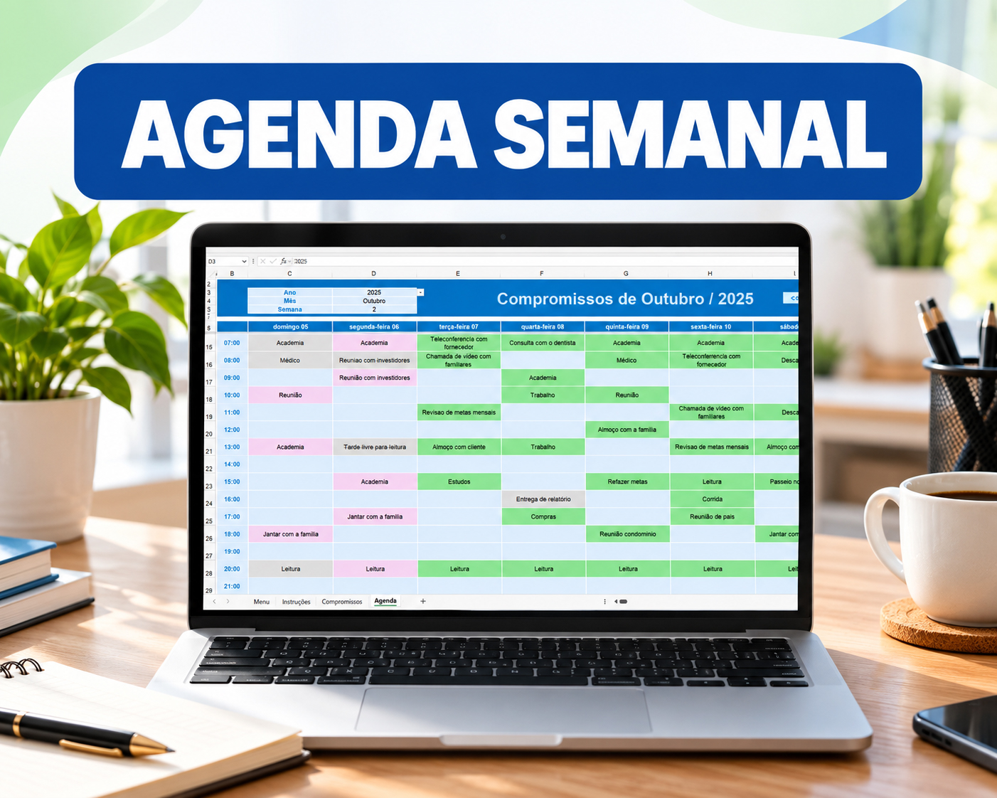 Modelo de Agenda Semanal no Excel