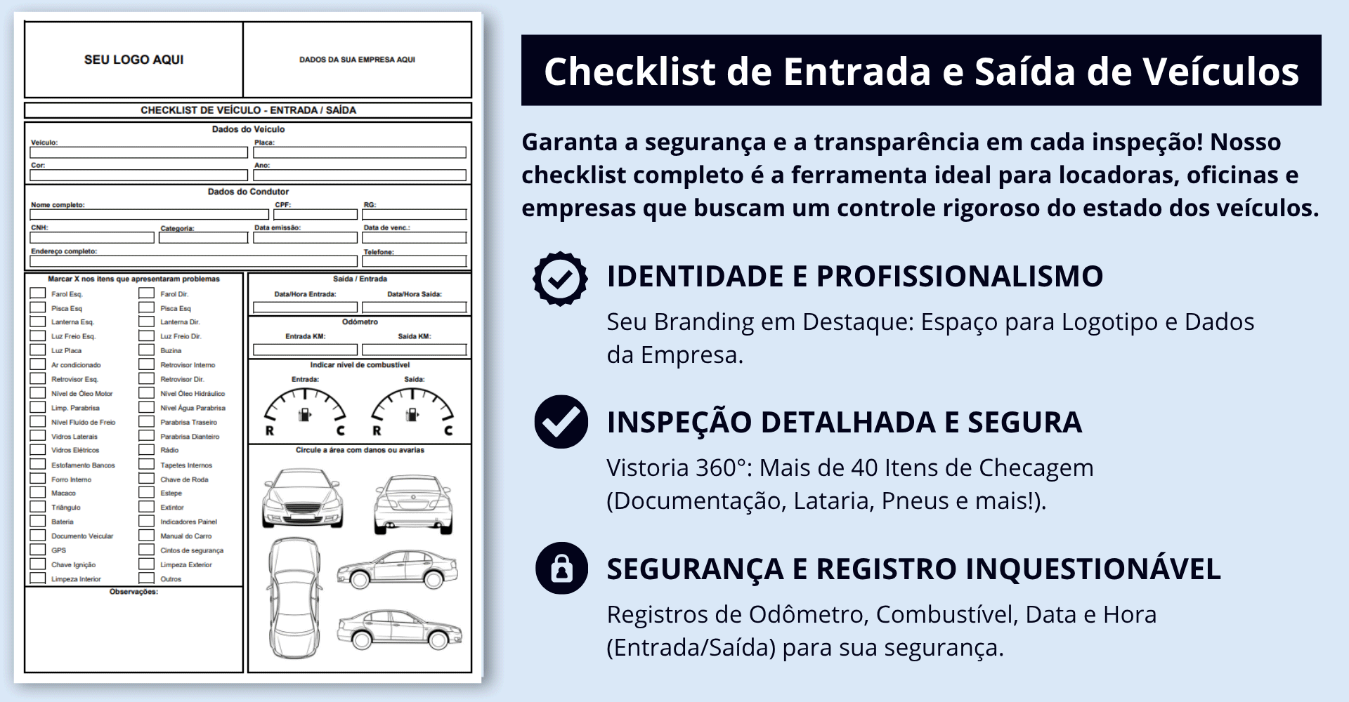 Uma página de um documento com campos para dados do veículo, condutor e imagens.