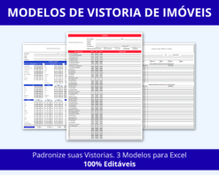 Mockup mostrando os 3 Modelos de Vistoria de Imóveis em Excel em diferentes dispositivos, destacando a editabilidade e o profissionalismo.