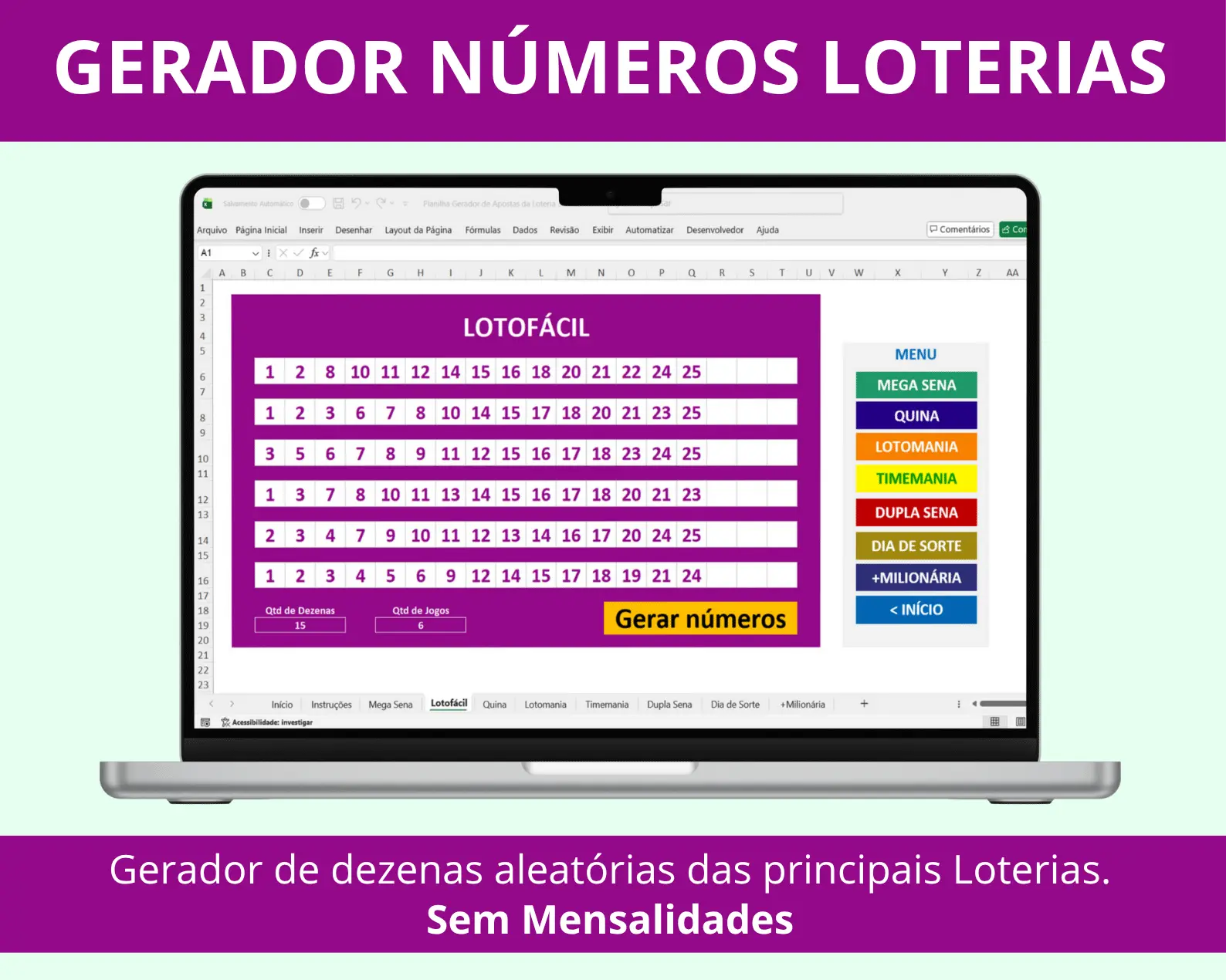 Planilha Gerador de Números da Loteria