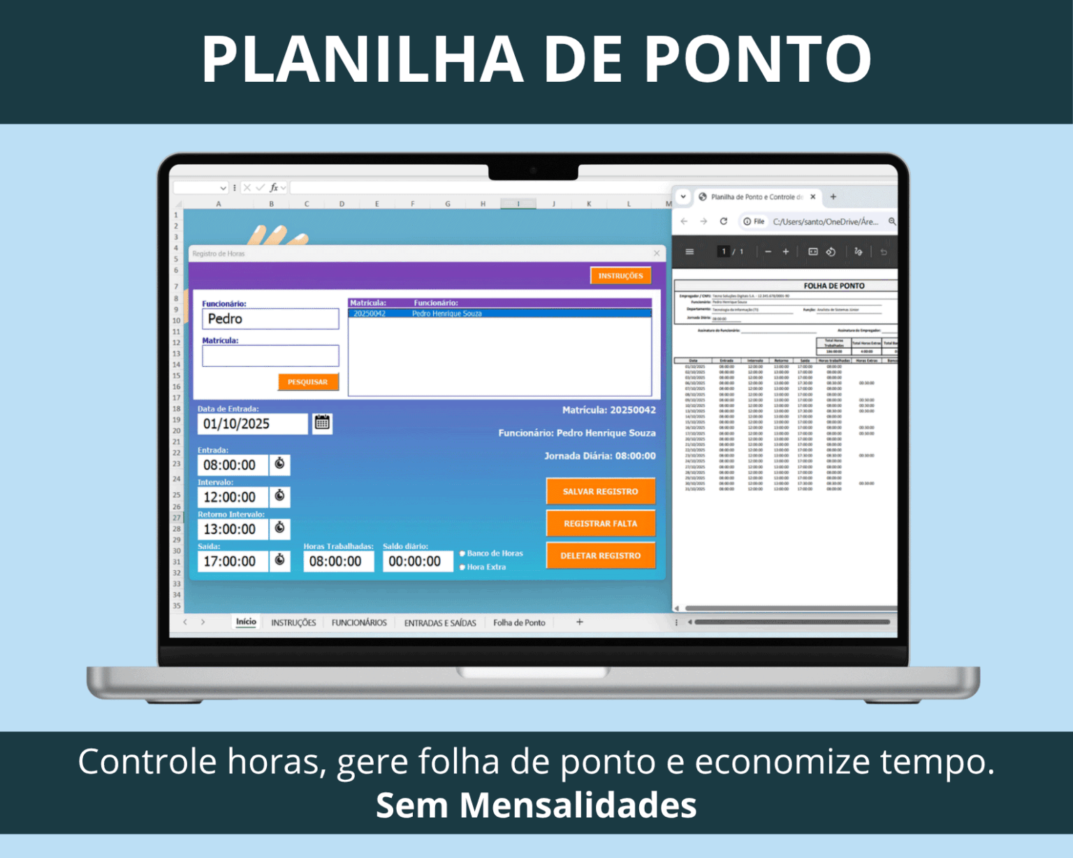Planilha de Ponto e Controle de Horas - Loja Excel Easy