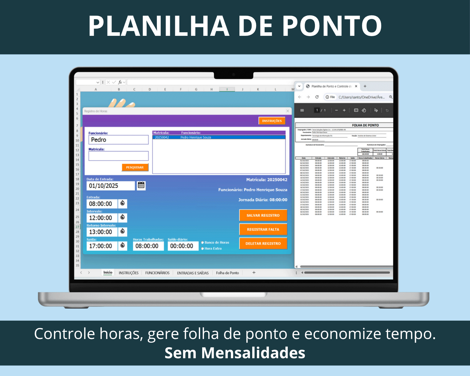 Planilha de Ponto e Controle de Horas