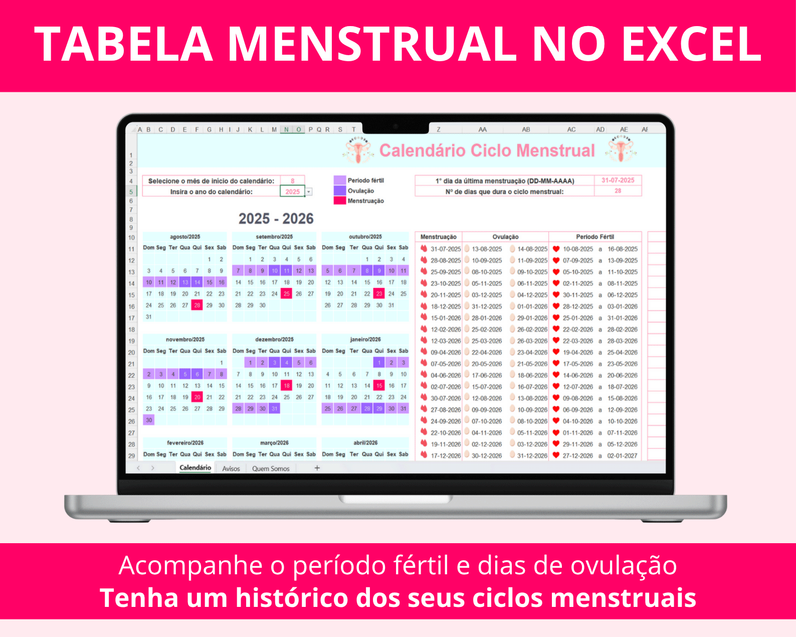 Tabela Menstrual no Excel