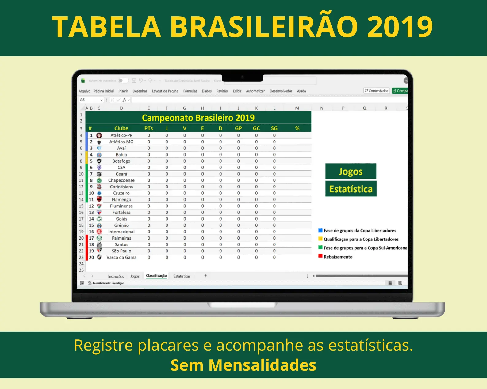 Tabela do Brasileirão 2019 Editável