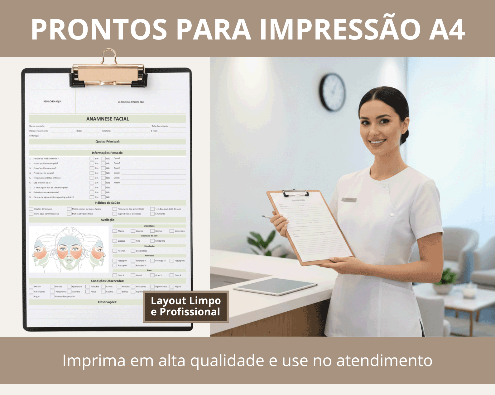 ficha de anamnese facial com layout profissional para impressão