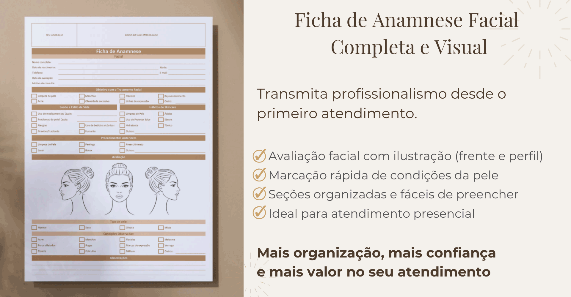 modelo de formulário de anamnese facial completa com avaliação visual