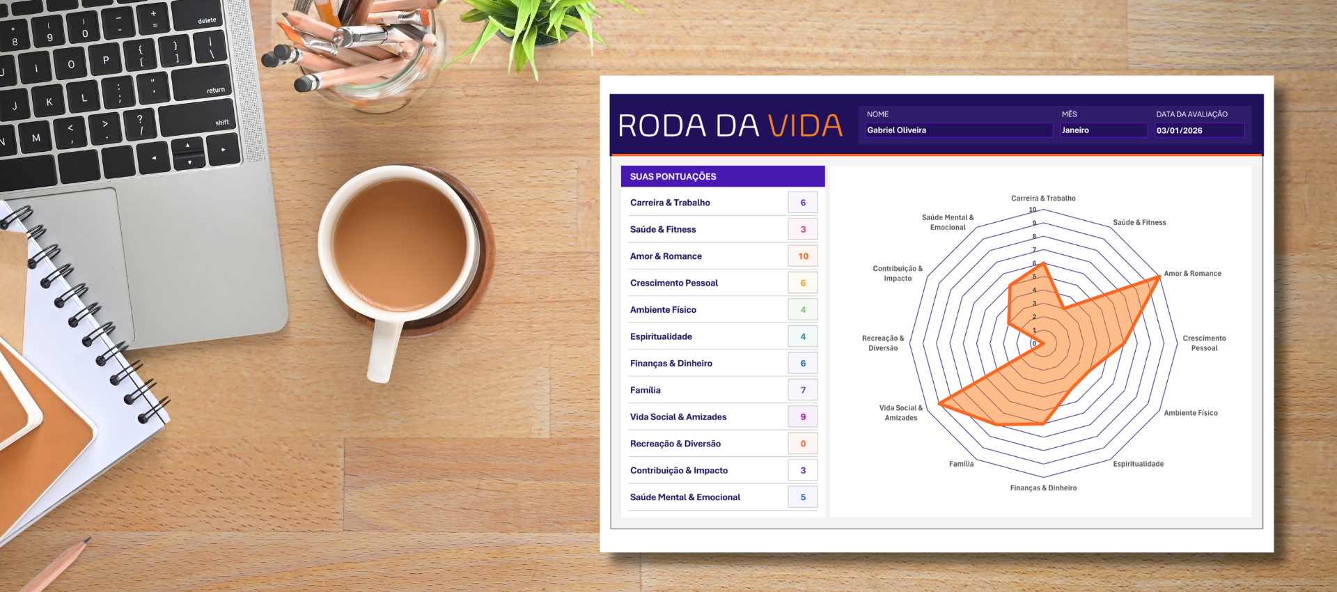 Roda da Vida para imprimir - Modelo no Excel